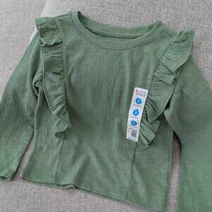 Toddler Girls 3T Sage Green Long Sleeve Ruffle Shirt by Roots and Threads NWT